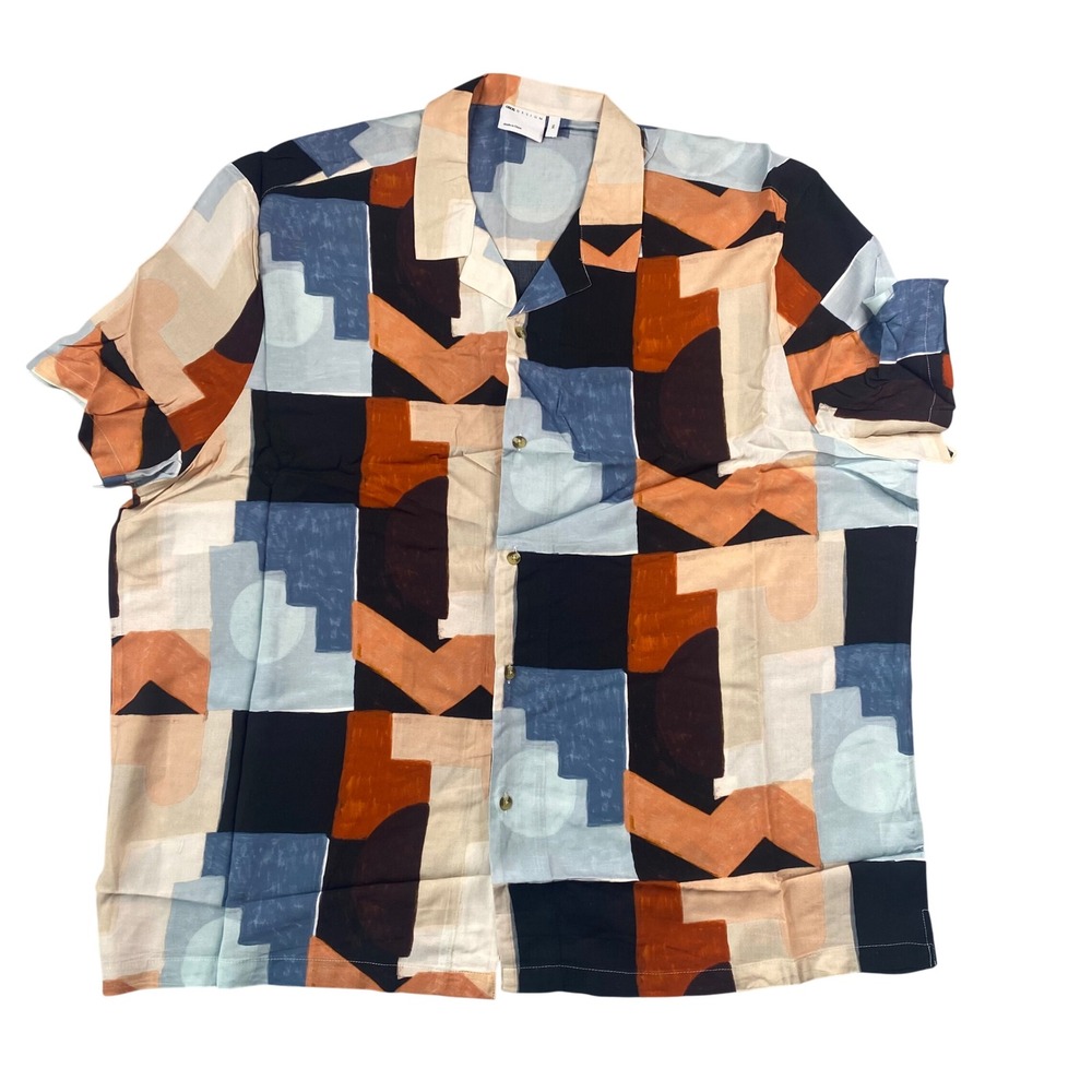 ASOS Design 3XL Shirt Boxy Geometric Print Button Down Blouse Short Sleeve Women